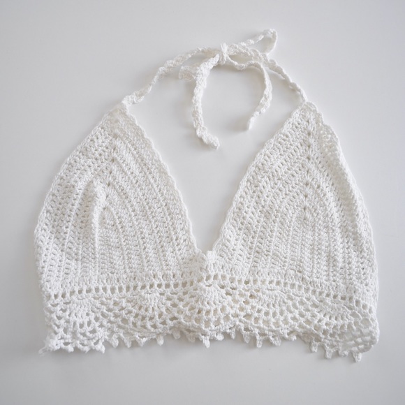 Peppermint White Crochet Halter Crop Top - Picture 1 of 2